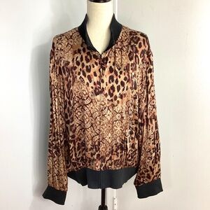 VINTAGE SPENSER JEREMY WOMAN PLUS 3X ANIMAL PRINT 100% SILK BOMBER JACKET